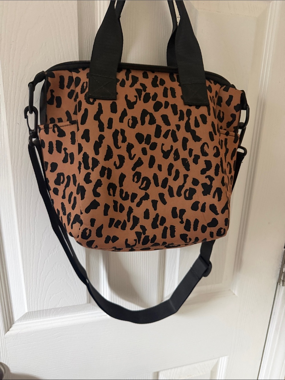 Leopard Print Brown Tote Crossbody lunch bag or accessories bag or toiletry bag